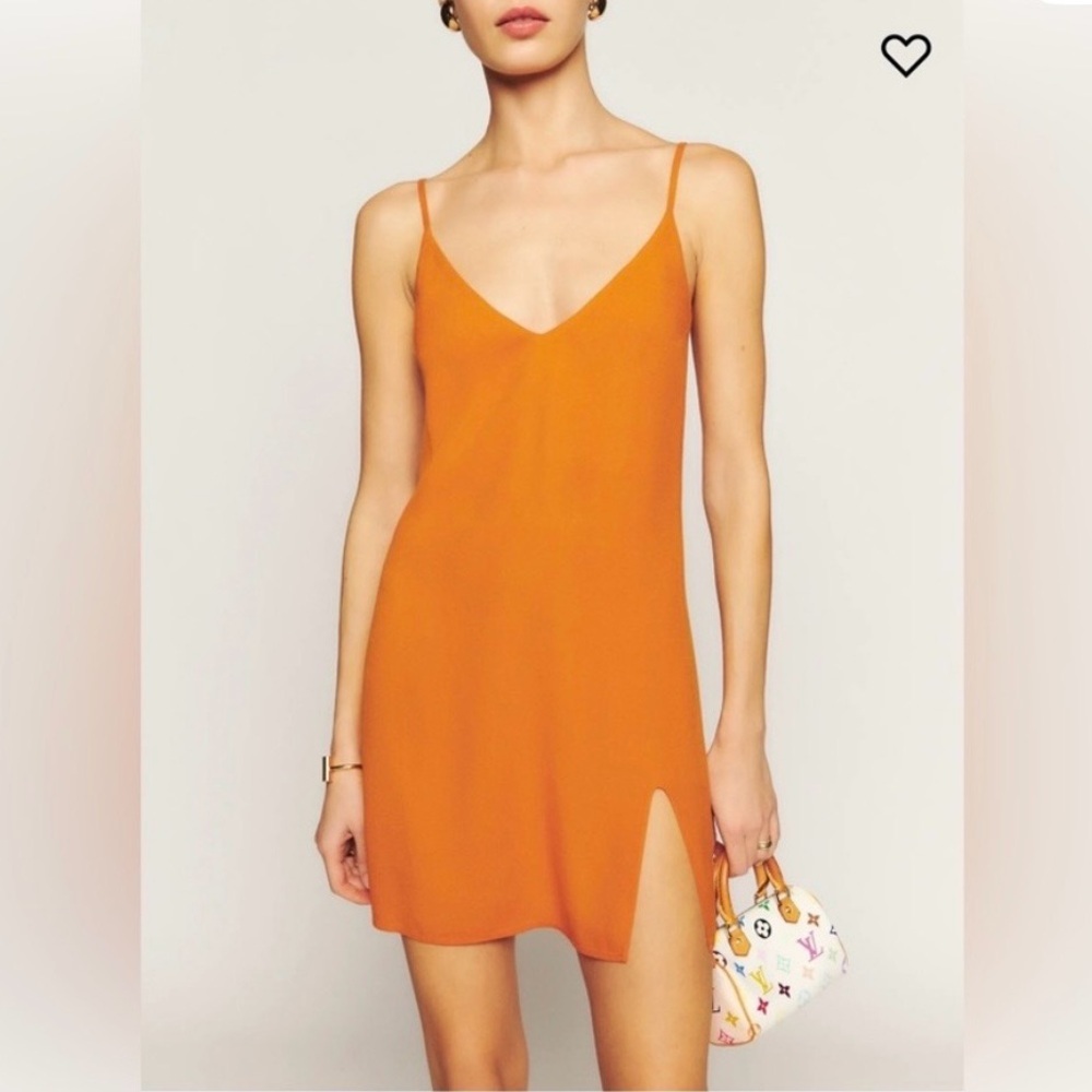 Reformation Marlowe Dress Sz L Nectarine Orange Slip V Neck Side Slit